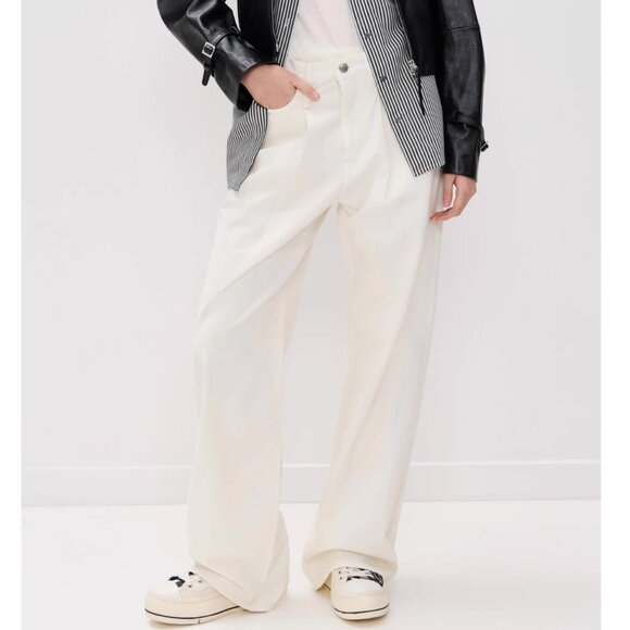 NWT R13 Damon Pleated Wide Leg Jean Sz 24/25/26 White Slubby Twill Cotton Causal - Picture 11 of 14